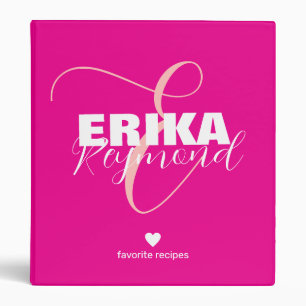 Girly Monogram Favourite Recipes Hot Pink Binder