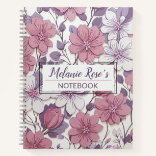 Girly Monogram Floral Pattern Personalized Name Notebook