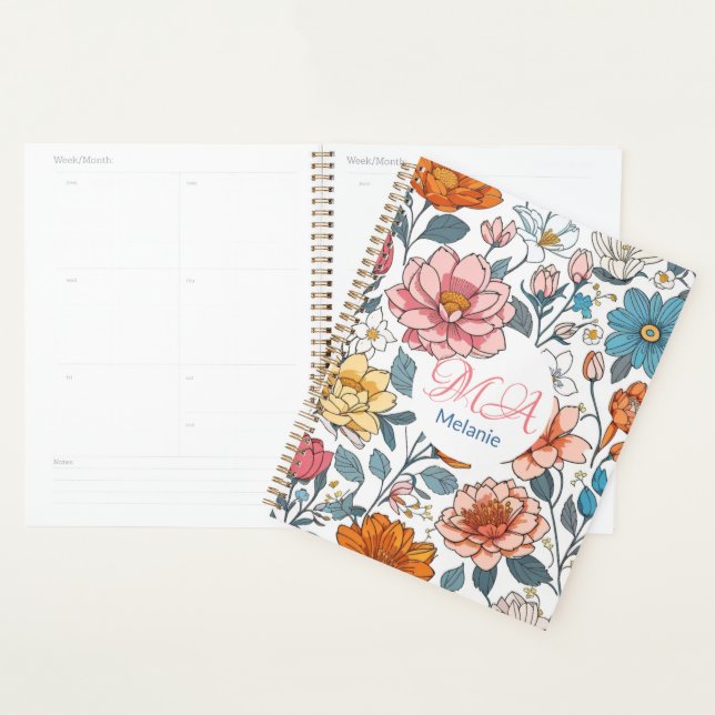 Girly Monogram Floral Pattern Personalized Name Planner (Display)
