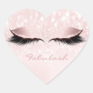 Girly Monogram Girly Glitter Pink Lashes Heart Sticker