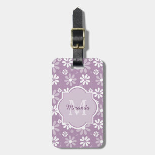 Girly Monogram Light Purple Daisy Flowers and Name Luggage Tag