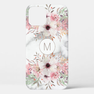 Girly Monogram Marble Watercolor Floral Case-Mate  iPhone 12 Case