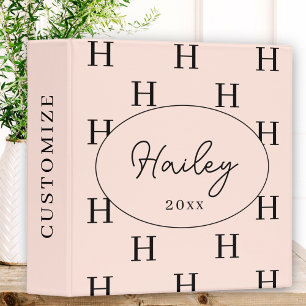 Girly Monogram Pattern Calligraphy Name Blush Pink Binder