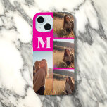Girly Monogram Photo Bold Pink  iPhone 15 Case<br><div class="desc">Create a unique and stylish look with this personalized iPhone case. Add your 4 favourite photos and customize it with your monogram for a truly personal touch. Perfect for showcasing your memories and style!</div>