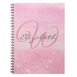 Girly Monogram Pink Ombre Soft Glitter Shimmer Notebook