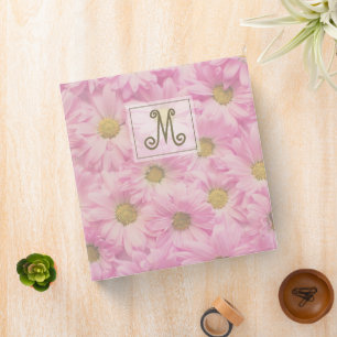 Girly Monogram Pink Yellow Daisy Blooms Binder