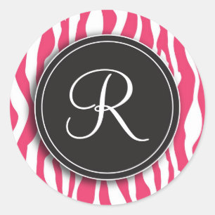Girly Monogram Pink Zebra Print Stickers