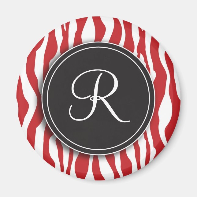Girly Monogram Red Zebra Print Magnet (Front)