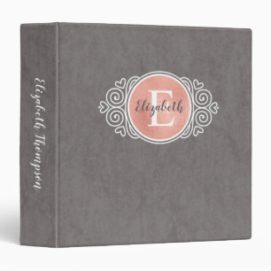 Girly Monogram Rose Gold Foil Grey Script Binder