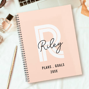 Girly Monogram Script Blush Pink Cute Retro Trendy Planner