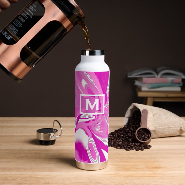Girly Monogram Shades Of Fuchsia Pink Modern Art  Water Bottle (Coffee)