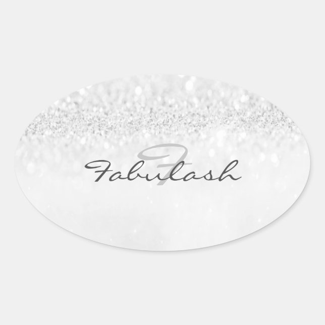 Girly Monogram Spark Glitter Silver Grey Name 16th Oval Sticker (Front)
