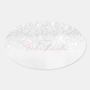 Girly Monogram Sparkly Glitter Pink Grey Name 16th Oval Sticker