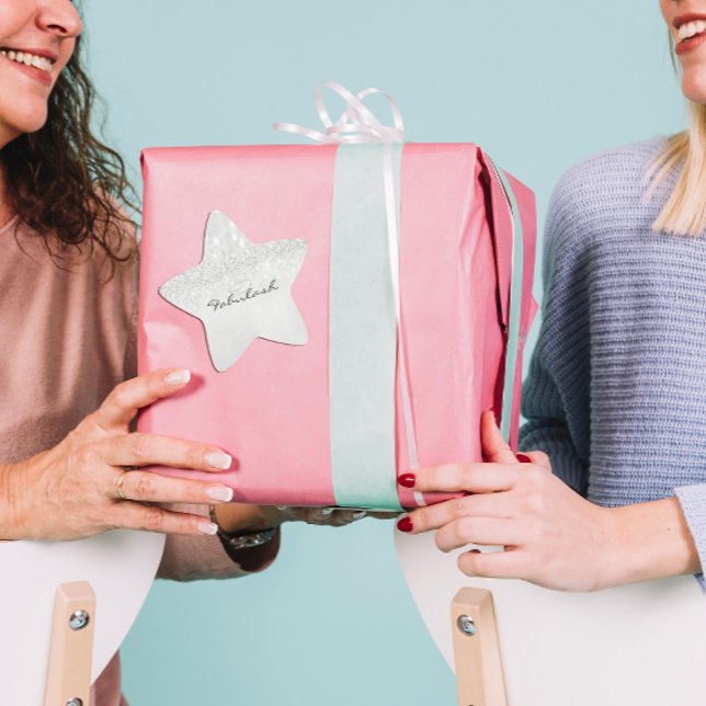 Girly Monogram Sparkly Glitter Silver Star Grey Star Sticker (Girly Monogram Sparkly Glitter Silver Star Gray Star Sticker)