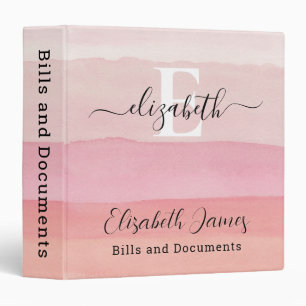 Girly Monogram Splash Blush Pink Stripes Ombre Binder