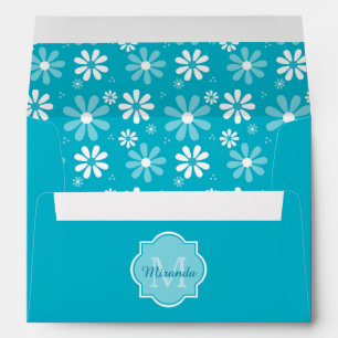 Girly Monogram Turquoise Daisy Flowers With Name Envelope