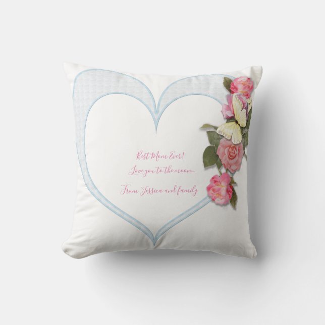 Girly Mother's Day pink floral Heart   Throw Pillow (Front)