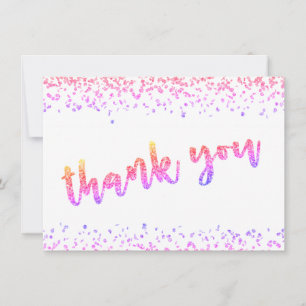 Girly Multi Color Glitter Confetti Brush Script Thank You Card