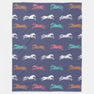 Girly Multi-colour Classic Equestrian Horses Fleece Blanket