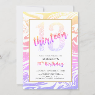 Girly Multi-Colour Glitter 13th Birthday Script Invitation