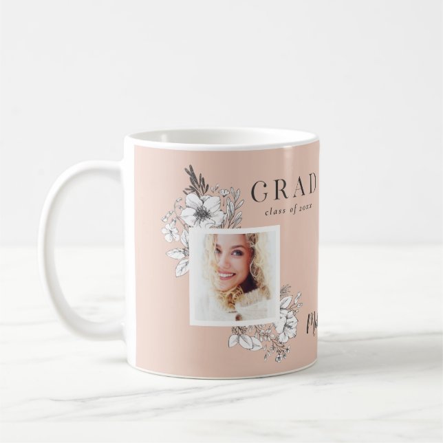 Girly multi photo floral elegant graduation party  coffee mug (Left)