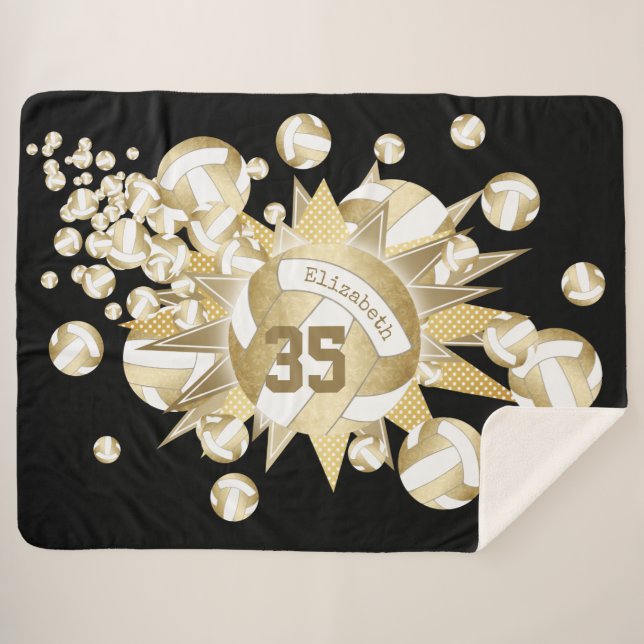 girly muted gold volleyballs and stars sherpa blanket (Front (Horizontal))