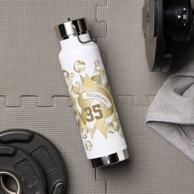 girly muted gold volleyballs and stars water bottle (Gym)