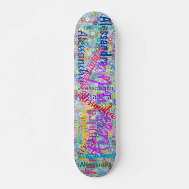 Girly Name Collage Skateboard with Flowers (Front)