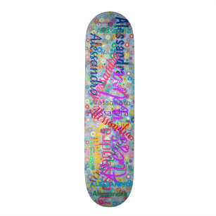 Girly Name Collage Skateboard with Flowers