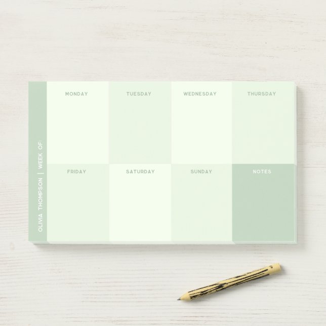 Girly Name Green School Weekly Planner Notepad (On Desk)