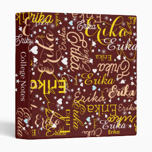 Girly Name, Hearts and Stars Cool Typography Binder
