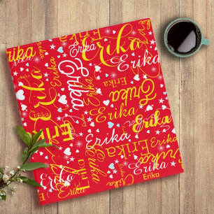 Girly Name, Hearts and Stars Red College Binder