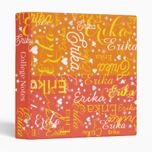 Girly Name Hearts Orange Colour College Binder