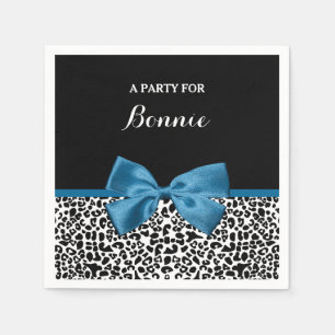 Girly Name Leopard Print Pretty Blue Ribbon Bow Napkin