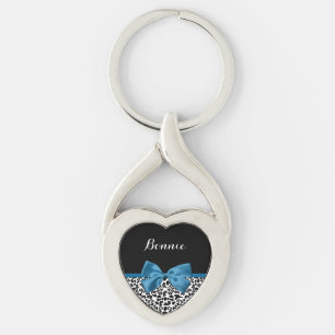 Girly Name Leopard Print Pretty Cobalt Blue Ribbon Keychain