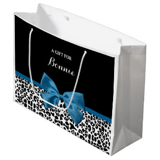 Girly Name Leopard Print Pretty Cobalt Blue Ribbon Large Gift Bag