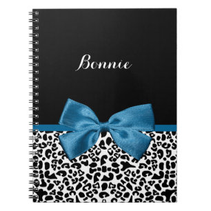 Girly Name Leopard Print Pretty Cobalt Blue Ribbon Notebook