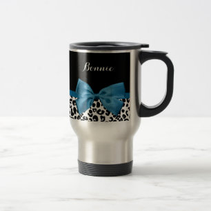 Girly Name Leopard Print Pretty Cobalt Blue Ribbon Travel Mug