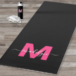 Girly Name Monogram Black Pink Yoga Mat<br><div class="desc">Create Your Own Personalized Modern Script Name Monogram Black and Pink Yoga Mat. This chic, feminine yoga mat combines style and functionality, featuring a sleek black background with a bold magenta hot pink initial for a playful, girly touch. Overlaid with a flowing white script name, this personalized design adds elegance...</div>