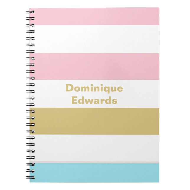 Girly Name Pastel Stripes Notebook (Front)