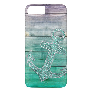 Girly Nautical Purple Aqua Anchor & Wood Look Case-Mate iPhone Case