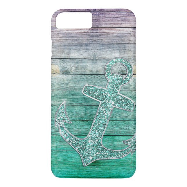 Girly Nautical Purple Aqua Anchor & Wood Look Case-Mate iPhone Case (Back)