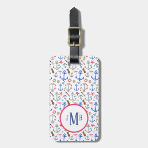 Girly Nautical Summer Beach Pattern Monogram Luggage Tag