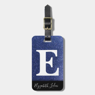Girly Navy Blue Silver Ombre Glitter Sparkles Luggage Tag