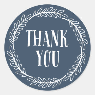 Girly Navy Blue Wreath Thank You Stickers