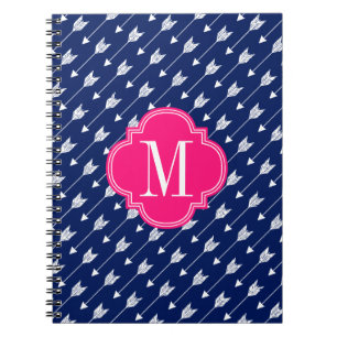 Girly Navy & Pink Arrows Custom Notebook