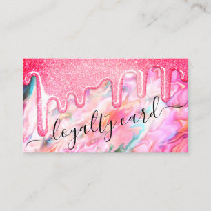 Girly Neon Coral Pearl Opal Glitter Drips Loyalty Card