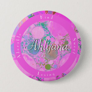 Girly Neon Planets Liquid Art Oil and Acrylic Name 3 Inch Round Button