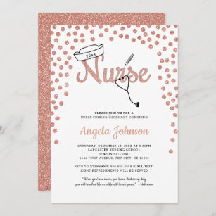 Girly Nurse pinning ceremony + rose glitter invite
