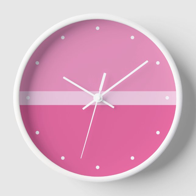 Girly Ombre Pink Colorblock with White Accents Clock (Front)